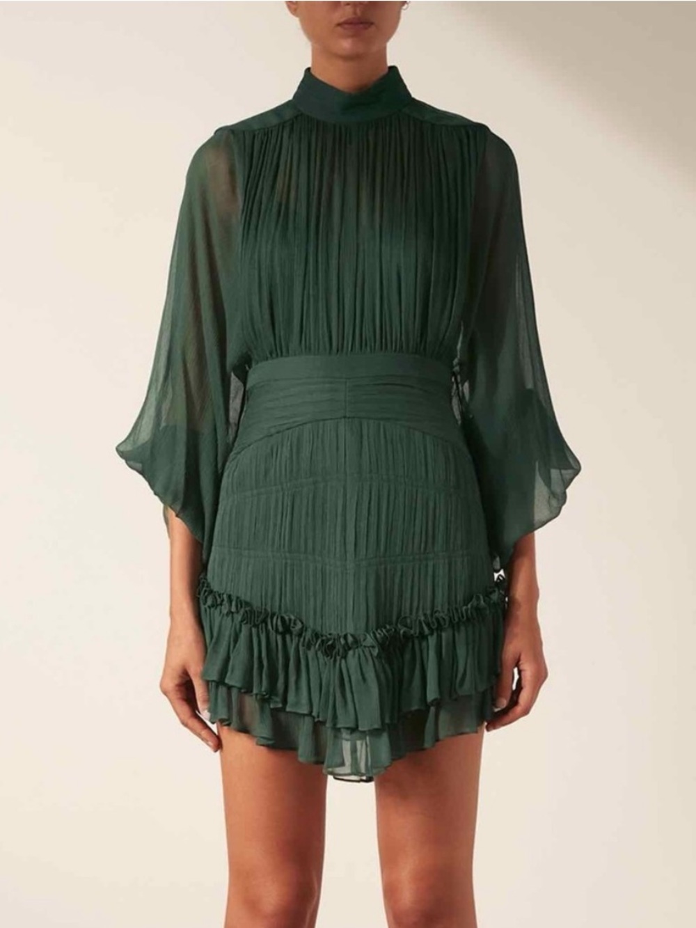 Shona Joy Emerald Green Pleated Ruffle Mini Dress
